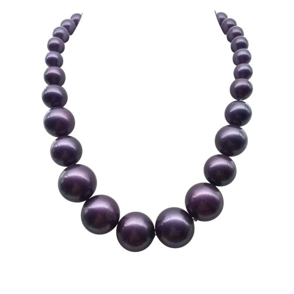 Vintage Purple Beaded Necklace Statement Jewelry, Elegant Eggplant Graduated Str